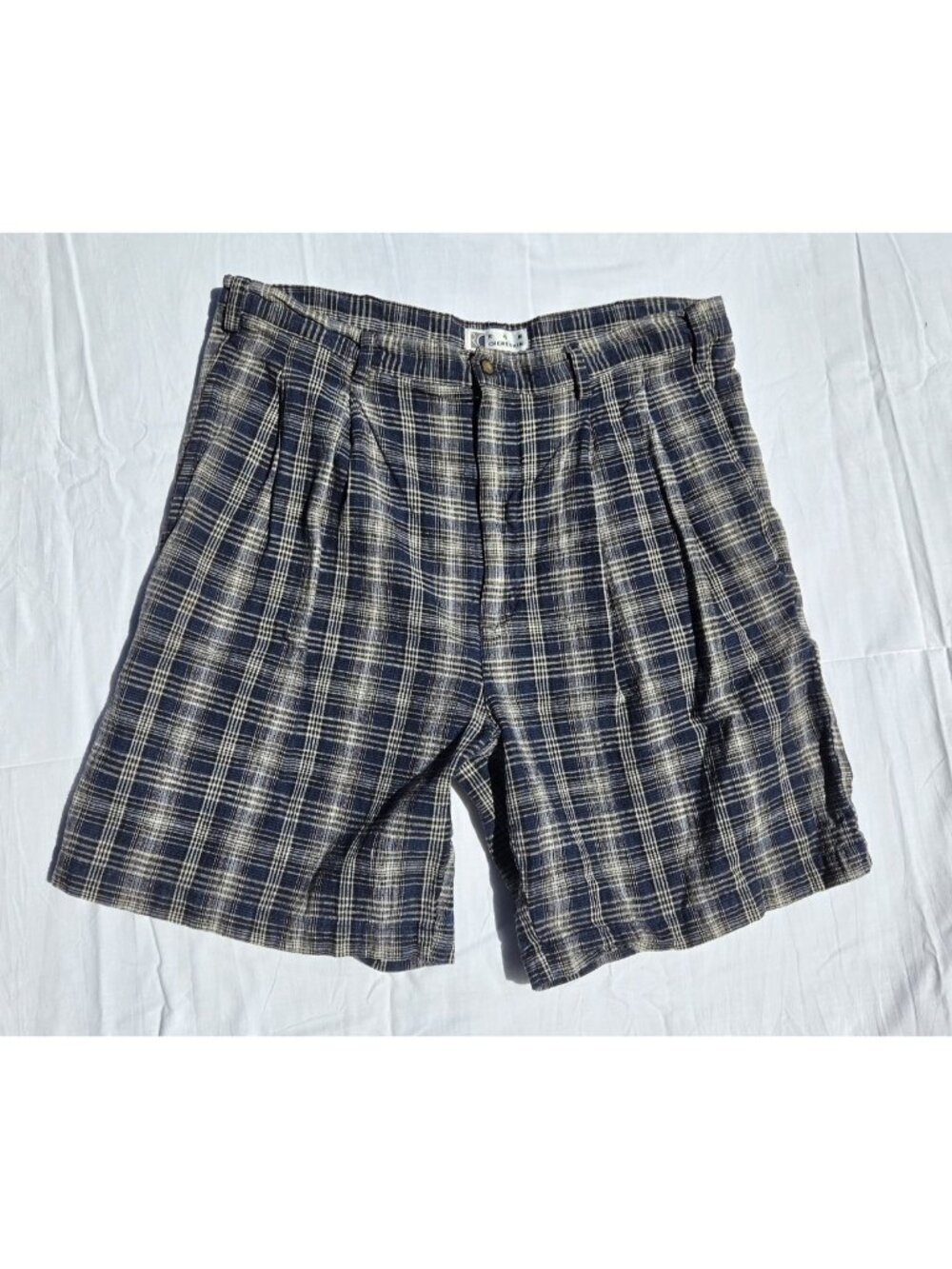VTG Chereskin Shorts Men's 36 Pleated Front Blue Plaid Belt Loops Preppy Dadcore